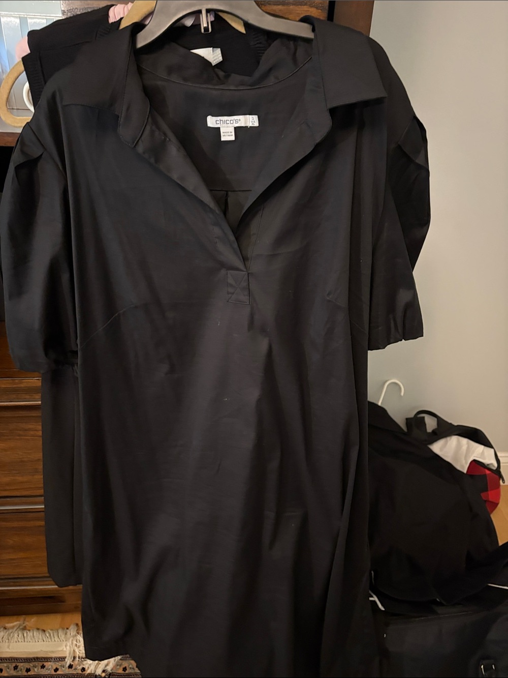 Chico's Black Short-Sleeve Polo/shirt  Tunic Dress with side pockets